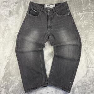 Avirex Jeans Black Wide Leg Relaxed Fit Embroidered Pockets Y2K Mens 34x30